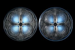RENÉ LALIQUE (FRENCH, 1860-1945); TWO 'COQUILLES' PLATES; DESIGNED 1924; PRE 1945