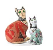 IN THE MANNER OF EMILE GALLÉ; A FAÏENCE MODEL OF A CAT; 20TH CENTURY