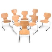 GERMAN MANUFACTURE; DISTRIBUTED BY GORDON RUSSELL CONTRACTS LTD; EIGHT STACKING CHAIRS; CIRCA 1975