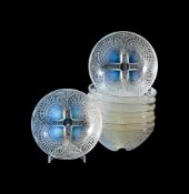 RENÉ LALIQUE (FRENCH, 1860-1945); EIGHT SMALL 'COQUILLES' BOWLS; DESIGNED 1924; PRE 1945