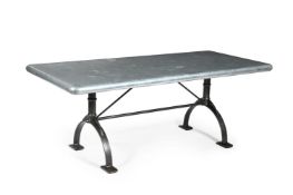 ANDREW NEBBETT DESIGNS; ZINC TOPPED REFECTORY TABLE; LATE 20TH/EARLY 21ST CENTURY