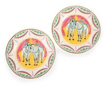 DAME LAURA KNIGHT (BRITISH, 1877-1970); PAIR OF CLARICE CLIFF 'CIRCUS' SIDE PLATES; DESIGNED 1934