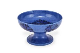 WILLIAM MOORCROFT (BRITISH, 1872-1945); 'CORNFLOWER' POWDER BLUE TAZZA; CIRCA 1920