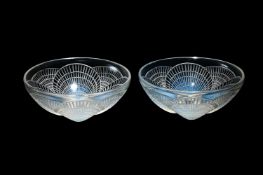 RENÉ LALIQUE (FRENCH, 1860-1945); TWO 'COQUILLES' BOWLS; DESIGNED 1924; PRE 1945