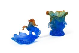 DAUM FRANCE; TWO ART GLASS 'OCEAN HORSES' VESSELS; CIRCA 2000
