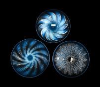 RENÉ LALIQUE (FRENCH, 1860-1945); THREE PLATES 'ONDES', 'FLEURONS' AND 'OURSINS'; DESIGNED 1931