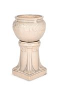 LEEDS FIRECLAY CO.; AN ART NOUVEAU JARDINERE AND PEDESTAL STAND; CIRCA 1910