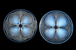 RENÉ LALIQUE (FRENCH, 1860-1945); TWO 'COQUILLES' PLATES; DESIGNED 1924; PRE 1945