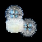RENÉ LALIQUE (FRENCH, 1860-1945); TEN 'COQUILLES' SIDE PLATES; DESIGNED 1924; PRE 1945