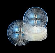 RENÉ LALIQUE (FRENCH, 1860-1945); EIGHT 'COQUILLES' PLATES; DESIGNED 1924; PRE 1945