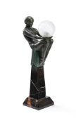 MAX LE VERRIER (FRENCH); ART DECO FIGURAL LAMP; 20TH CENTURY
