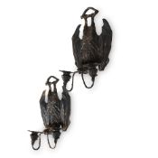 AFTER WILLIAM TONKS & SONS FOR LIBERTY'S; PAIR OF 'HANGING BAT' WALL SCONCES; 20TH CENTURY