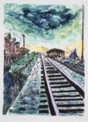 Bob Dylan (b.1941), Train Tracks (Green), from The Drawn Blank Series