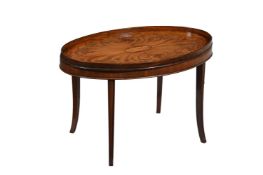 A FLAME MAHOGANY AND CROSSBANDED OVAL TRAY TOP TABLE, 19TH CENTURY AND LATER