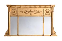 A GILTWOOD OVERMANTEL WALL MIRROR, IN LATE GEORGE III STYLE