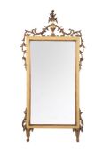 A GREEN PAINTED AND PARCEL GILT WALL MIRROR, LATE 19TH OR EARLY 20TH CENTURY