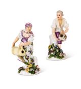 A PAIR OF MEISSEN FIGURES OF A GARDENER AND COMPANION, MID 18TH CENTURY