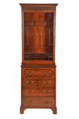 A MAHOGANY, CROSSBANDED AND CHEQUER STRUNG SECRETAIRE BOOKCASE, IN GEORGE III STYLE
