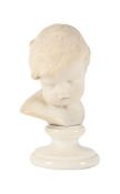EDWARD PHYSICK, SMALL CARVED MARBLE BUST OF A CHILD, DATED 1821, AND AN ALABASTER GROUP
