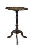 A VICTORIAN PAINTED SLATE AND BLACK LACQUER TRIPOD GAMES TABLE, MID 19TH CENTURY