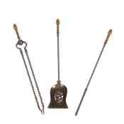 A SET OF THREE VICTORIAN BRASS AND STEEL FIRETOOLS, 19TH CENTURY