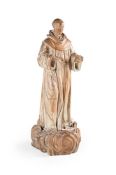 T HUIDIEZ, A LARGE CARVED LIME WOOD FIGURE OF A MONK, DATED 1833