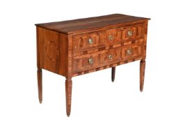 Y A LOUIS XVI WALNUT, ROSEWOOD AND PARQUETRY DECORATED COMMODE, LATE 18TH CENTURY