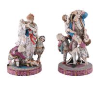 A PAIR OF FRENCH TINTED BISCUIT PORCELAIN GROUPS, LATE 19TH CENTURY