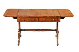 Y A REGENCY FIGURED AND BURR OAK SOFA TABLE, EARLY 19TH CENTURY