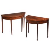 TWO GEORGE III DEMI LUNE CARD TABLES, LATE 18TH CENTURY