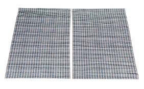 TWO ROBERT KIME 'TYNEMOUTH TICKING BLUE' LINED BLINDS, BY ROBERT KIME LTD