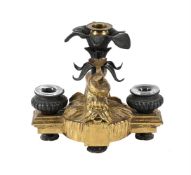 A FRENCH ORMOLU AND PATINATED BRONZE DESKSTAND, 19TH CENTURY