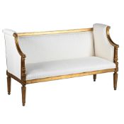 A GILTWOOD CANAPE IN LOUIS XV STYLE, UPHOLSTERED IN PAOLO MOSCHINO'S DORSET HERRINGBONE FABRIC