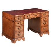 A WALNUT AND BURR WALNUT PEDESTAL DESK, LATE 19TH OR EARLY 20TH CENTURY