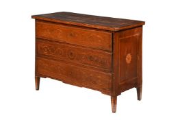 A CONTINENTAL MAHOGANY, WALNUT AND MARQUETRY COMMODE, PROBABLY ITALIAN, LATE 18TH CENTURY