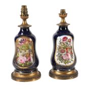 A PAIR OF PARIS PORCELAIN BLUE AND GILT PARAFFIN LAMP BASES, LATE 19TH CENTURY