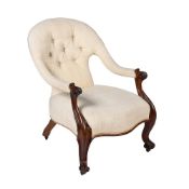AN EARLY VICTORIAN OPEN ARMCHAIR OR NURSING CHAIR, CIRCA 1840