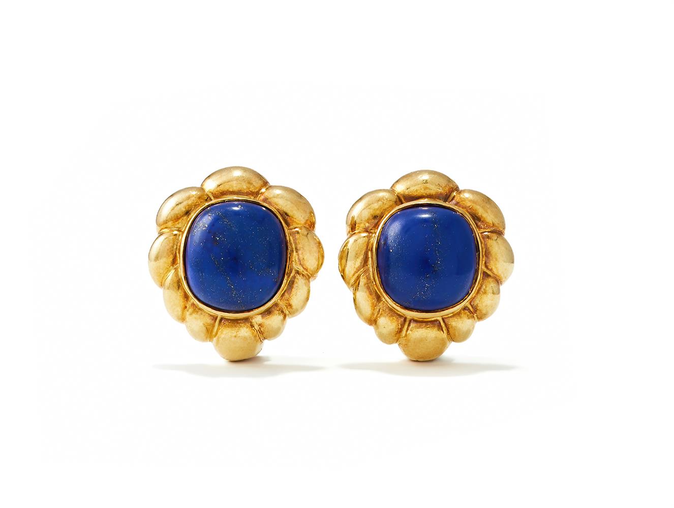 A PAIR OF LAPIS LAZULI EARRINGS