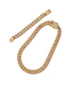 A DIAMOND SET CURB LINK NECKLACE AND BRACELET