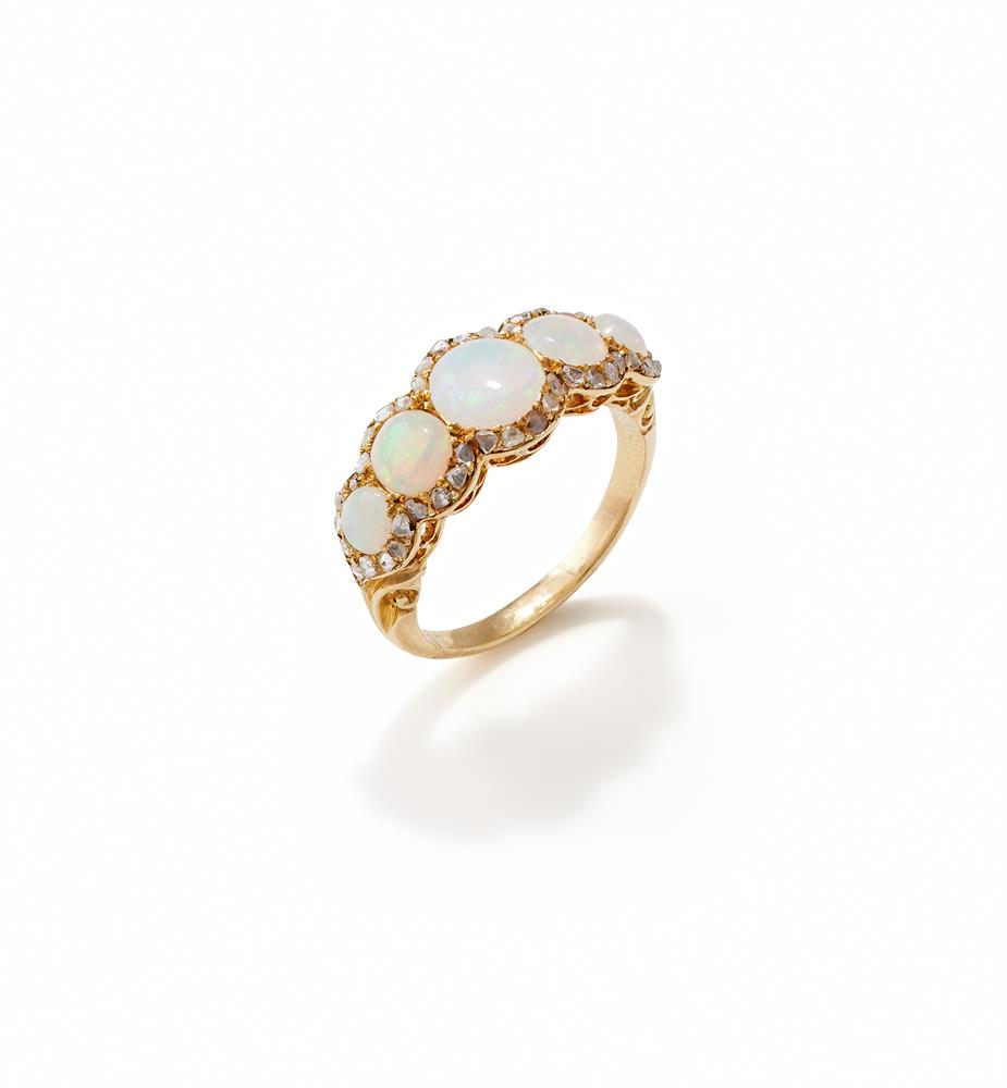 A LATE 19TH CENTURY OPAL AND DIAMOND FIVE STONE RING - Image 2 of 3