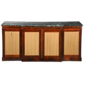 Y A REGENCY ROSEWOOD AND BRASS STRUNG BREAKFRONT SIDE CABINET, CIRCA 1820