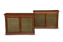 A PAIR OF REGENCY MAHOGANY AND BRASS MOUNTED SIDE CABINETS, CIRCA 1820