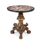 A SPECIMEN MARBLE AND GILTWOOD AND GESSO CENTRE TABLE, CIRCA 1830
