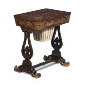 Y A CHINESE EXPORT BLACK LACQUER AND GILT DECORATED WORK TABLE, EARLY 19TH CENTURY