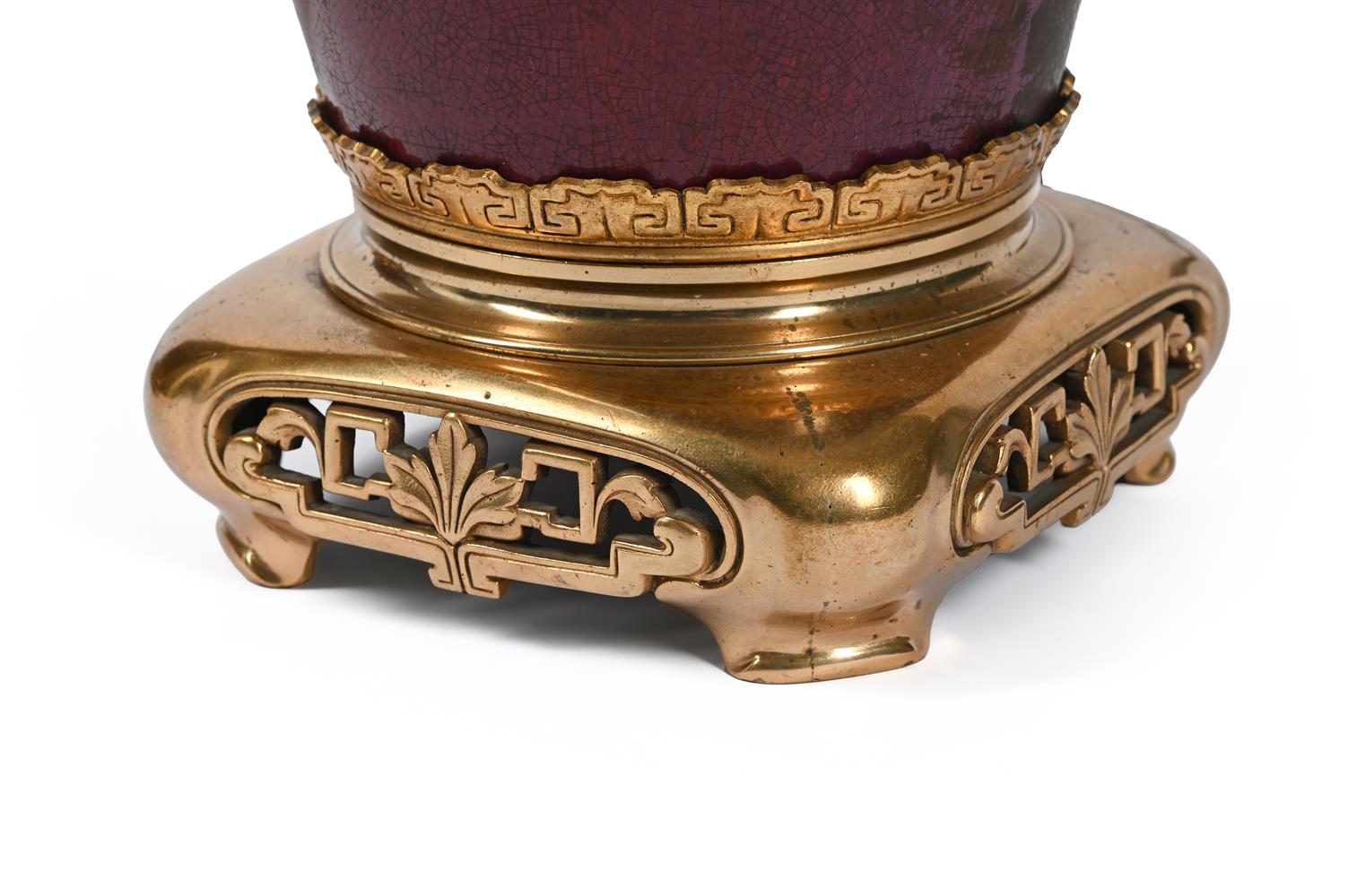 A LARGE PAIR OF FRENCH ORMOLU MOUNTED CHINESE FLAMBÉ GLAZE VASE CANDELABRA, CIRCA 1890 - Image 3 of 3