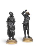 A PAIR OF NEAPOLITAN BRONZE FIGURES OF PUNCHINELLO AND JOAN/JUDY 19TH CENTURY
