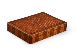 Y A FRENCH KINGWOOD AND ROSEWOOD PARQUETRY GAMES BOX BY TAHAN PARIS, MID 19TH CENTURY