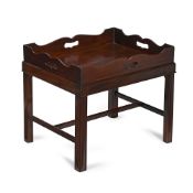 A MAHOGANY BUTLER'S TRAY ON STAND, THE TRAY EARLY 19TH CENTURY, THE STAND LATER