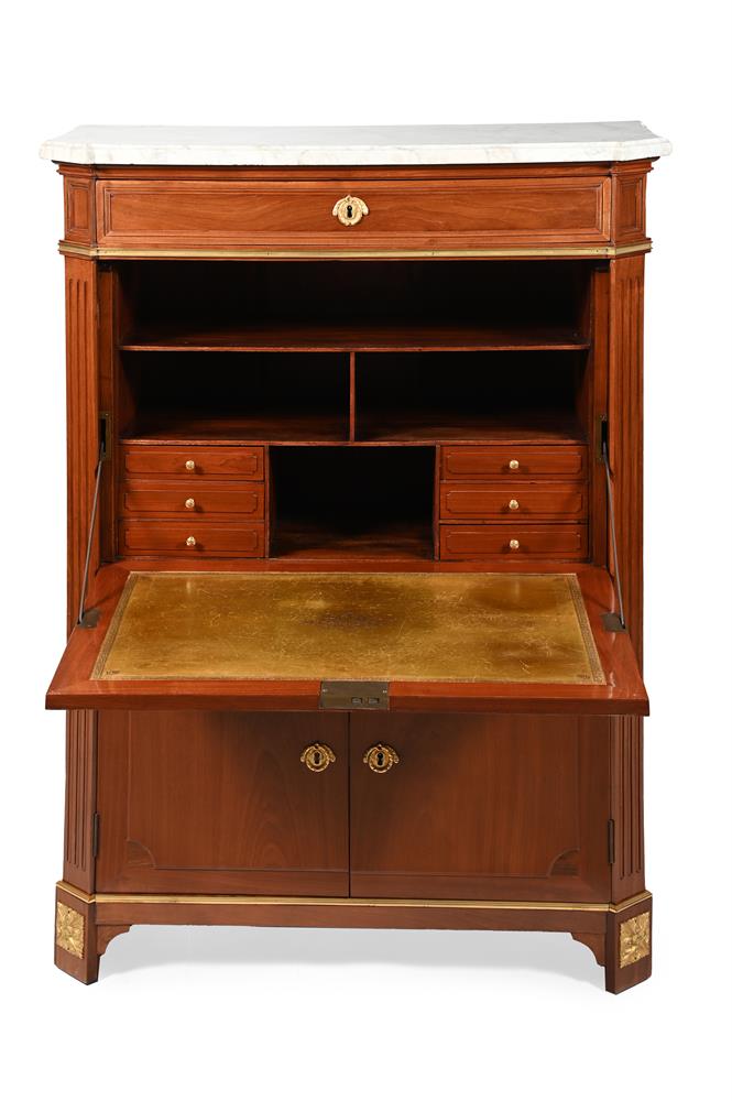 A LOUIS XVI MAHOGANY AND OROMOLU MOUNTED SECRETAIRE À ABATTANT, BY JEAN-HENRI RIESENER
