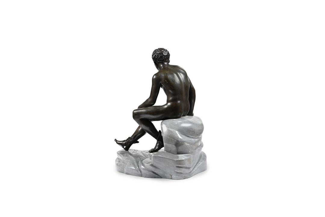 AFTER THE ANTIQUE, A BRONZE FIGURE OF MERCURY SEATED ON A MARBLE BASE, LATE 19TH CENTURY - Image 2 of 4